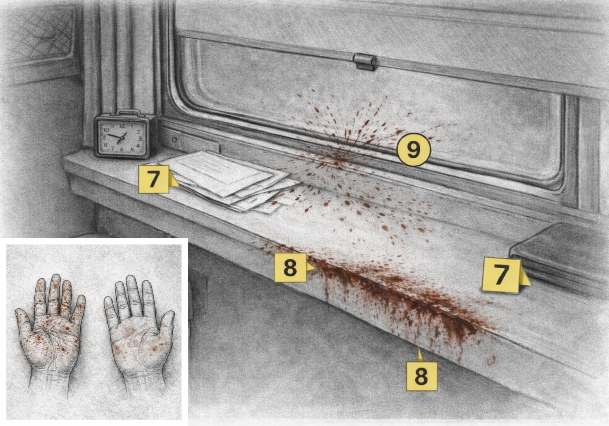 Detailansicht der Ablage unter dem Fenster mit linker und rechter Hand