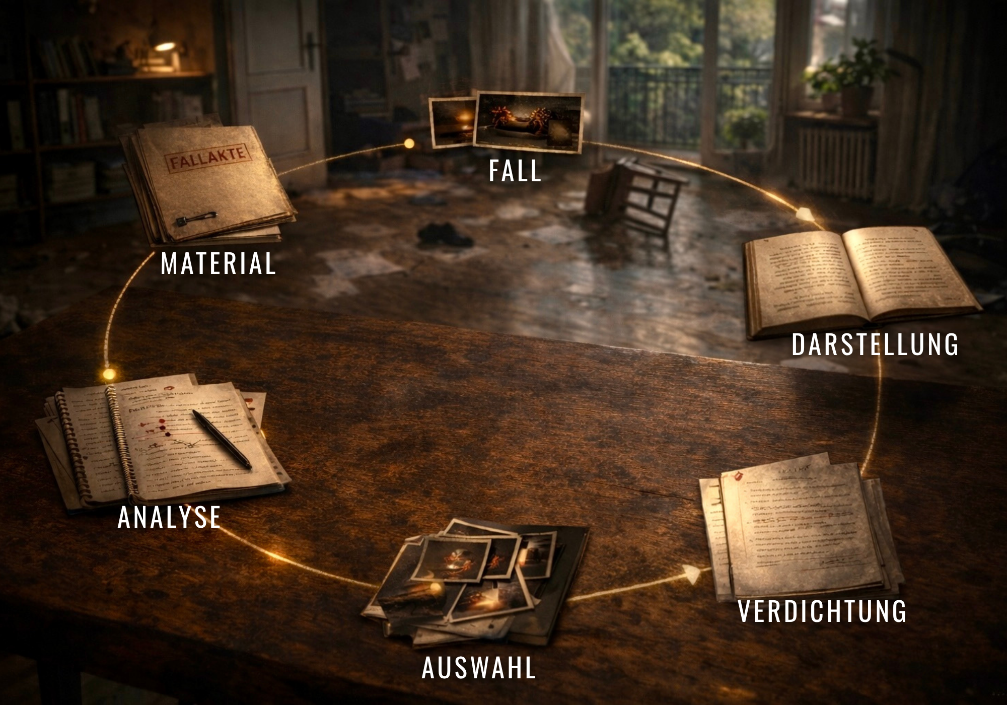 Arbeitslogik eines Profilers: vom Fall über Material, Analyse, Auswahl und Verdichtung zur Darstellung